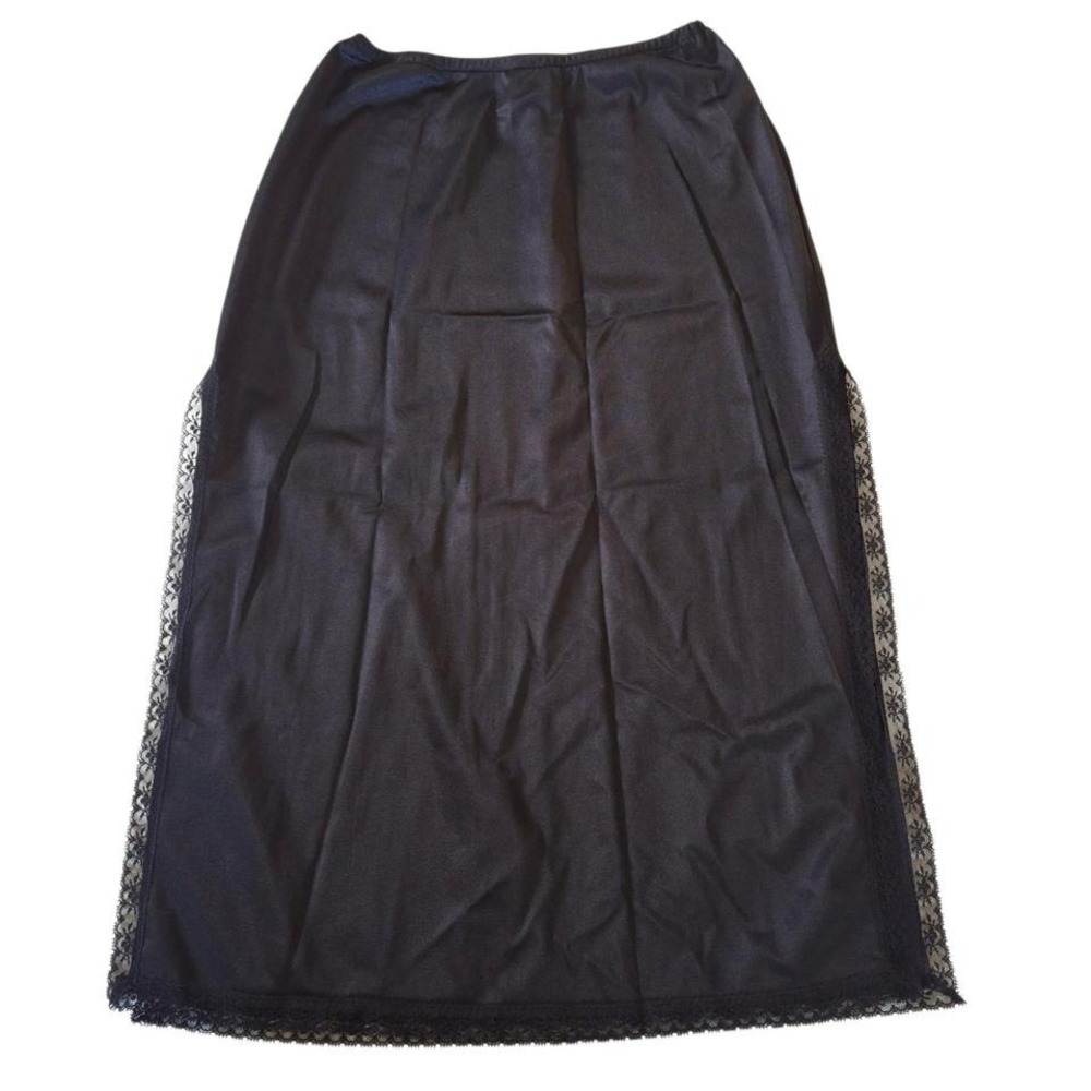 Vintage Black Lace Trim Midi Slip Skirt Size‎ Small goth grunge whimsygoth